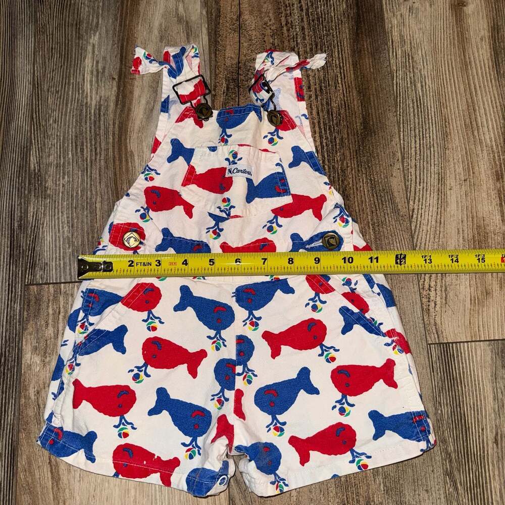 Vintage Carter's Whale Print Short Overalls oshkosh whale pattern Size 18 Months - Picture 5 of 6